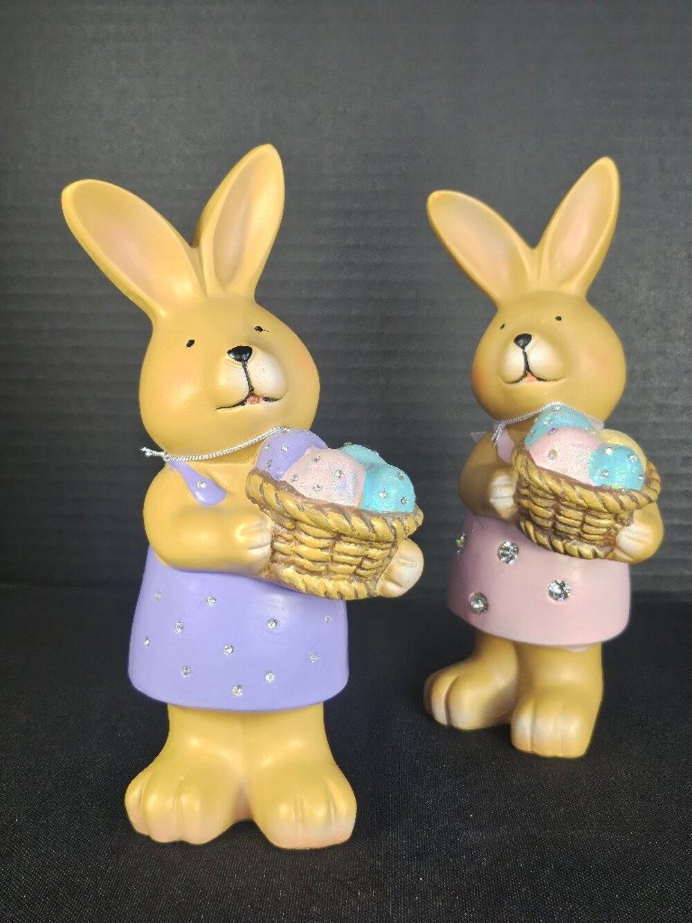 Pair of Resin Bunnies Embezzled With Swarovski Crystals New With Tags 7.5"